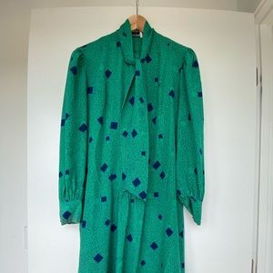 Encore Vintage Blue/Green Dress with square buttons